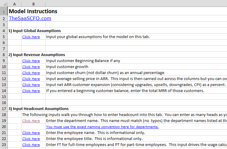 SaaS Financial Model Instructions