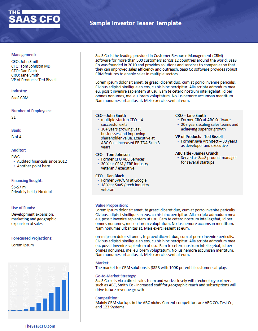 Sample Investor Teaser Template